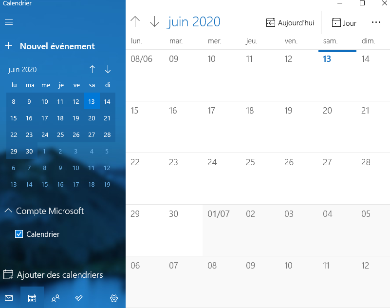 affichage du calendrier